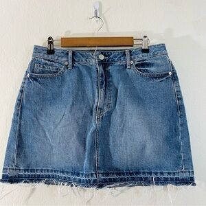 Banana Republic Raw Hem Women Denim Mini Skirt Size 10 Blue Pockets